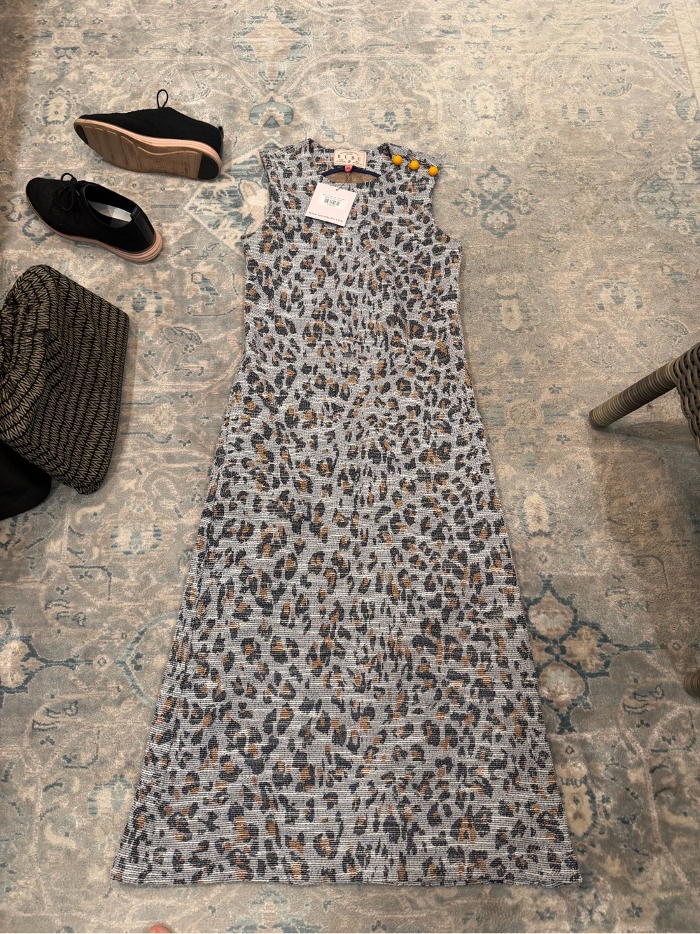 Sleeveless Leopard-Print Maxi Dress in Gray and Brown